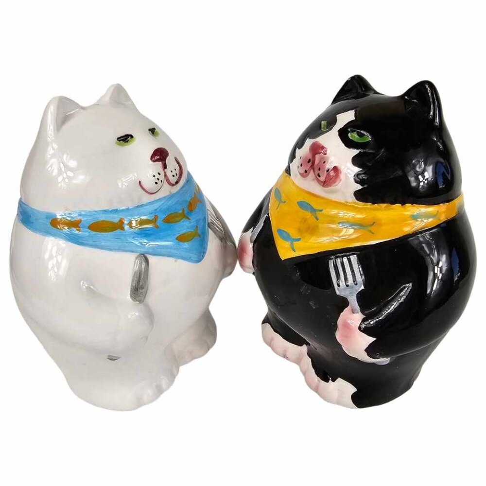 Vintage Fat Cat Salt and Pepper Shakers Set 1992 Home Etc by Clay Art - Picture 4 of 9